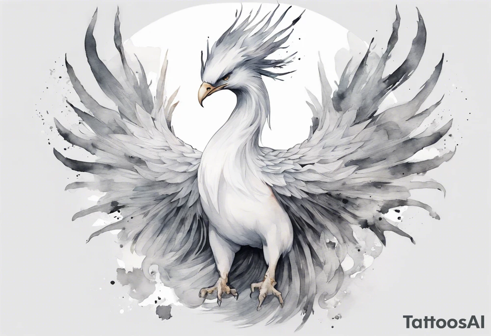 a white phoenix wearing a grey crown tattoo idea