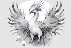 a white phoenix wearing a grey crown tattoo idea