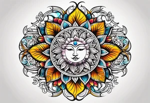 sun moon floral tattoo idea