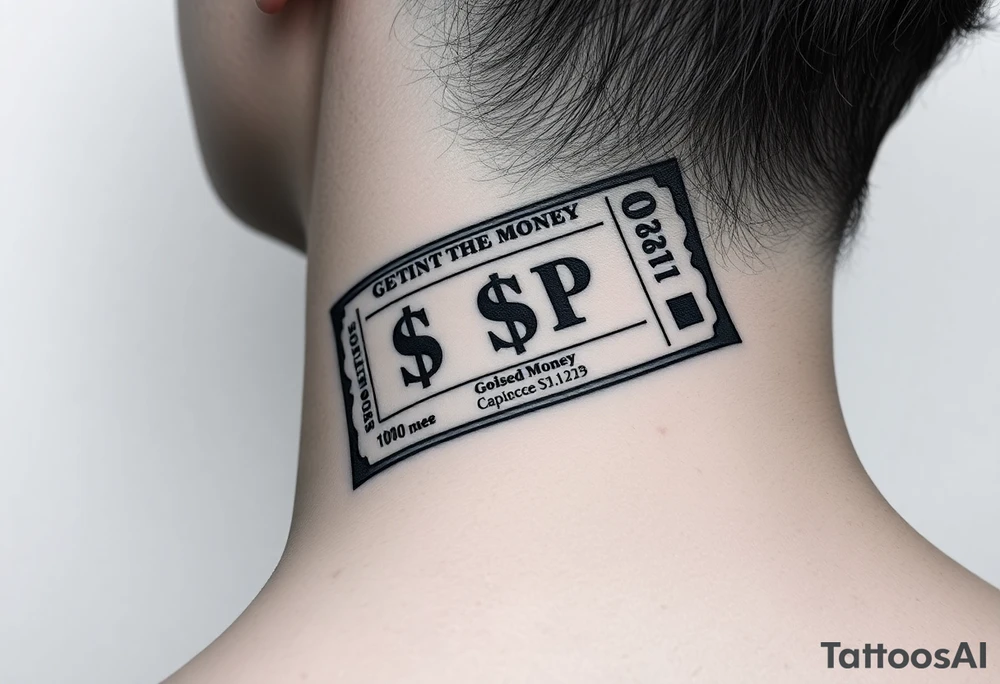 Ticket design with a getting money aura and a chosen money theme tattoo idea