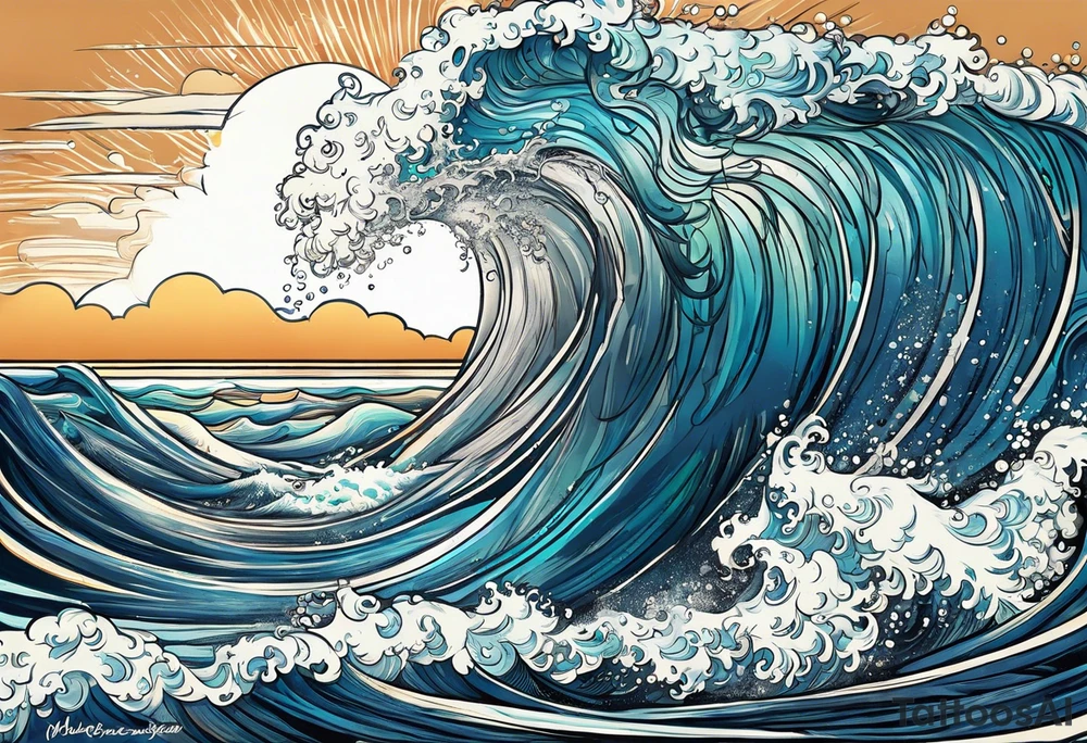 ocean waves with "come what may" written underneath in cursive for forearm tattoo idea