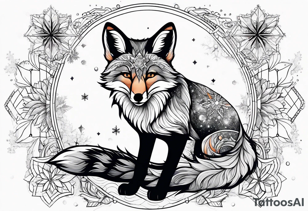 Constellation, animal fox , snowflake tattoo idea