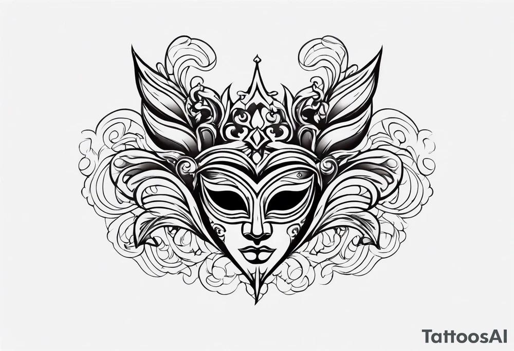 Carnival mask for men on back tattoo idea
