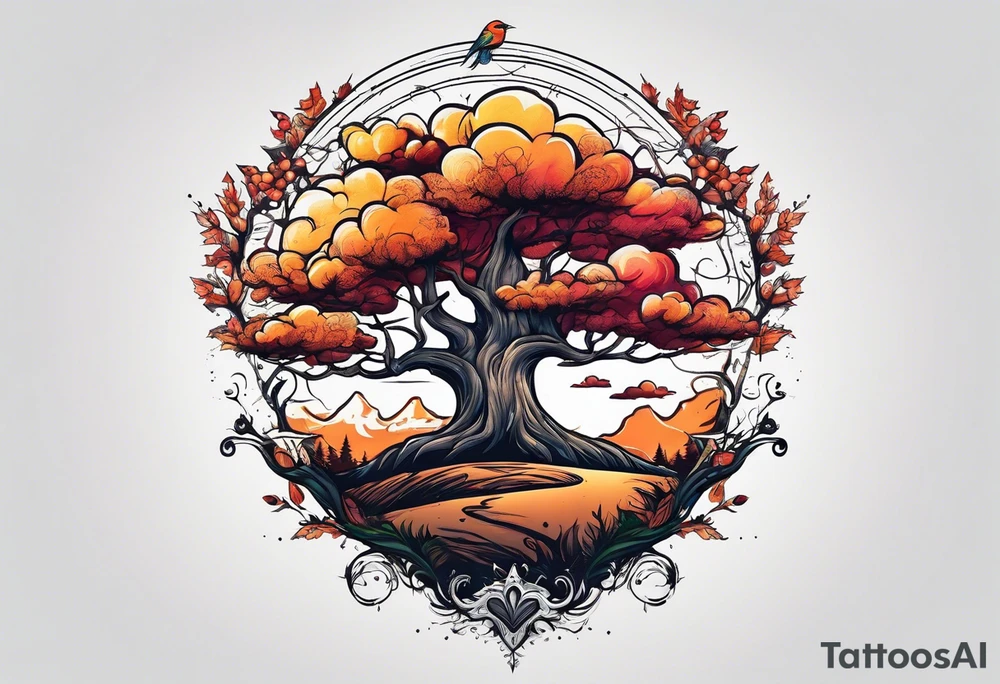 leave's tree flying away tattoo idea