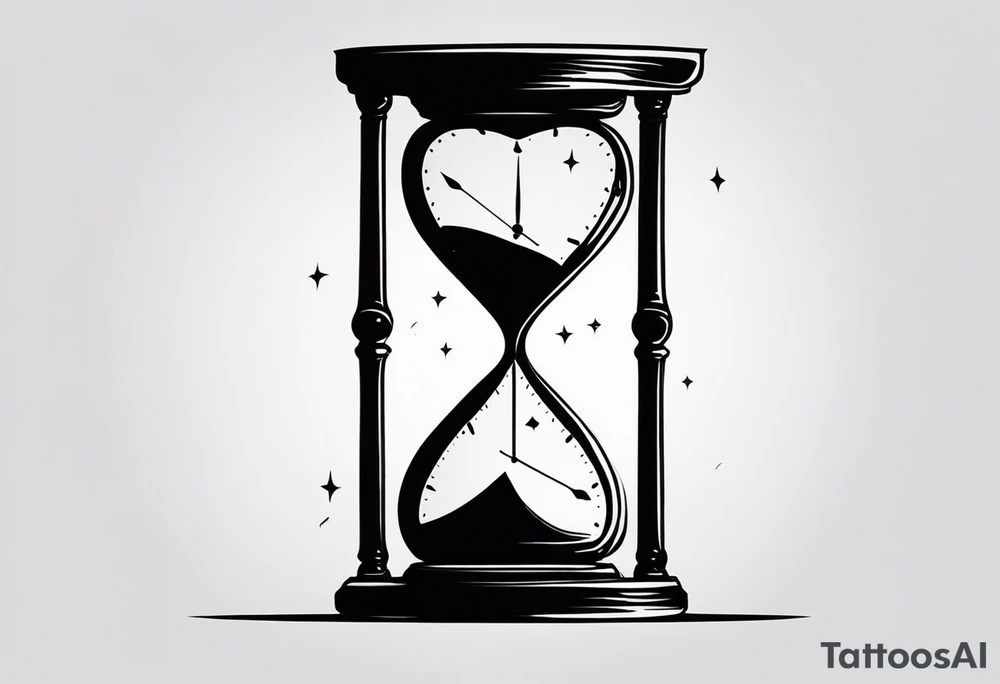 draw me a clock hourglass with numbers falling from the clock. in the hourglass tattoo idea