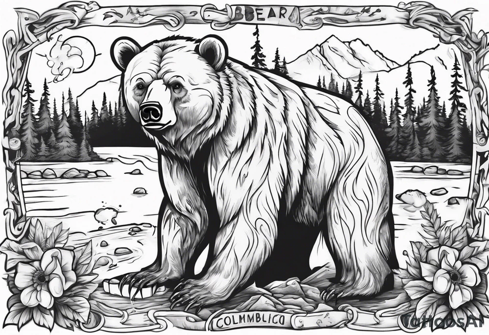Bear with British Columbia landscape inside of it. tattoo idea