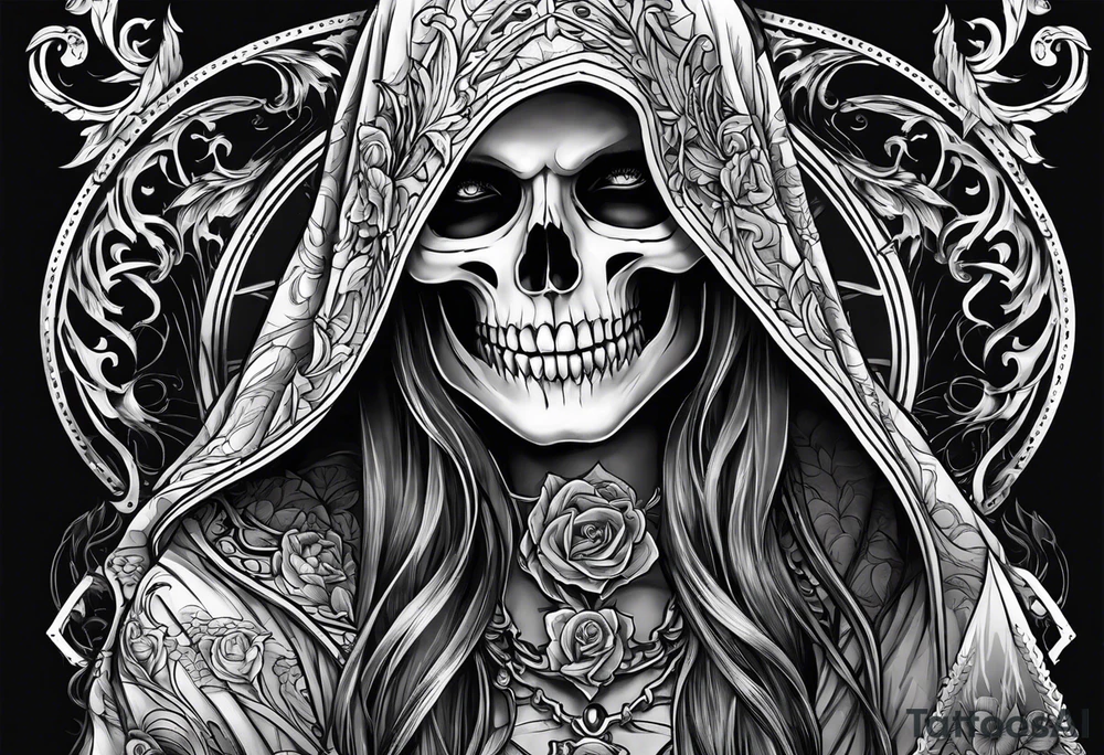 lady skeleton grim reaper satan tattoo idea