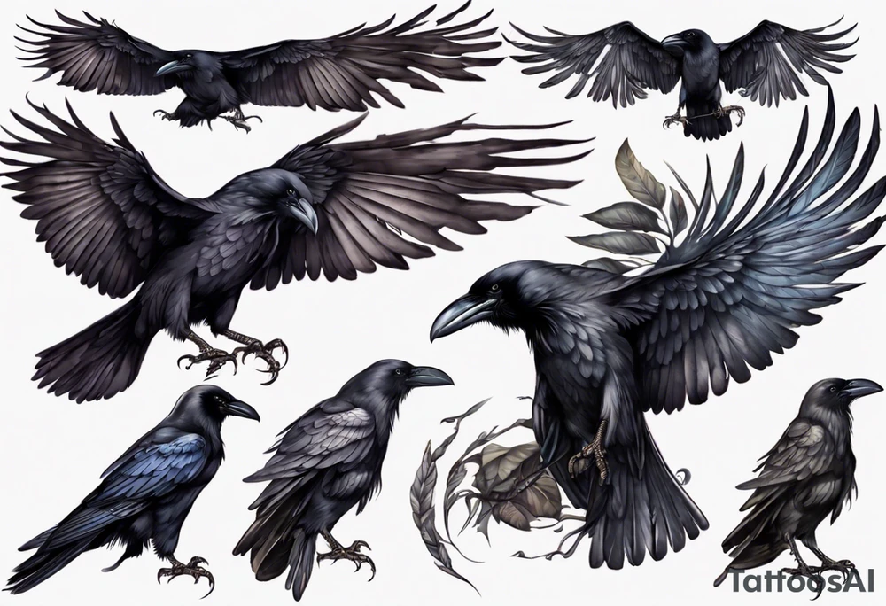 black raven with wings spread tattoo idea