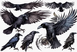 black raven with wings spread tattoo idea