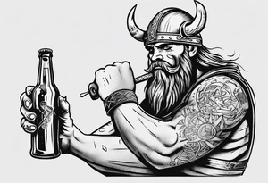 A Viking drinking a beer and holding a screwdriver tattoo idea