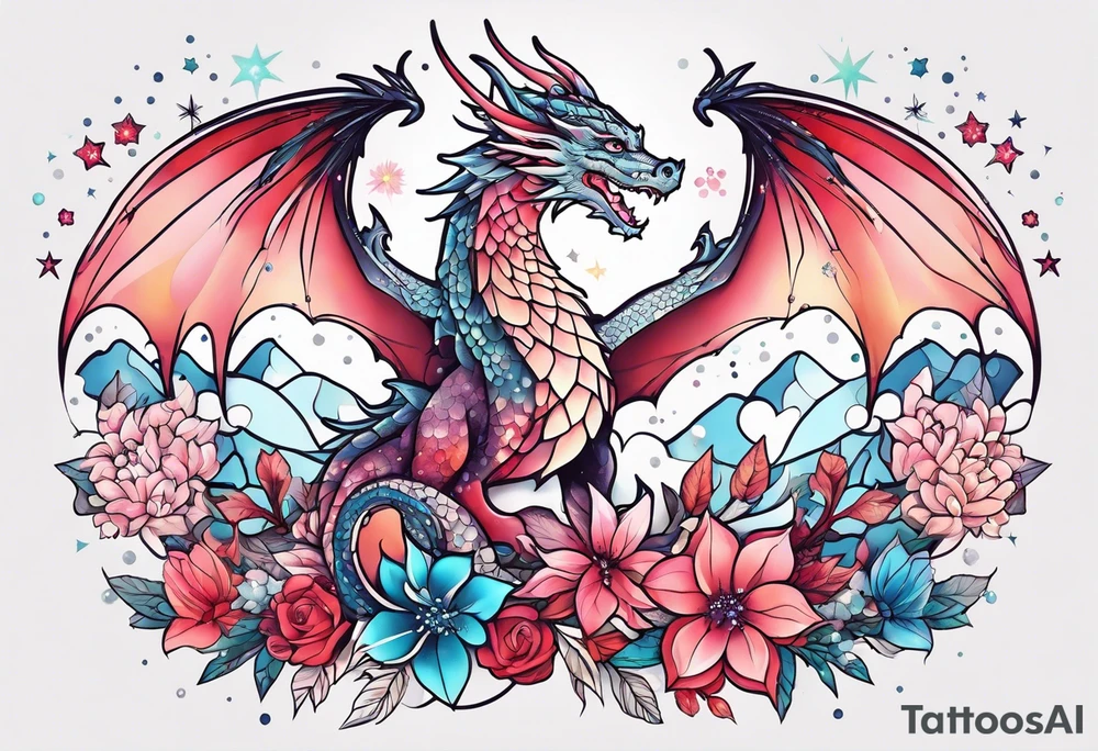 Constellation, wing , snow , cross , dragon female japan kawaii , flower tattoo idea