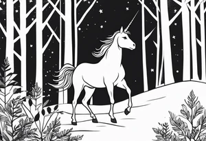 Unicorn in forest – Walking through an enchanted woodland. tattoo idea