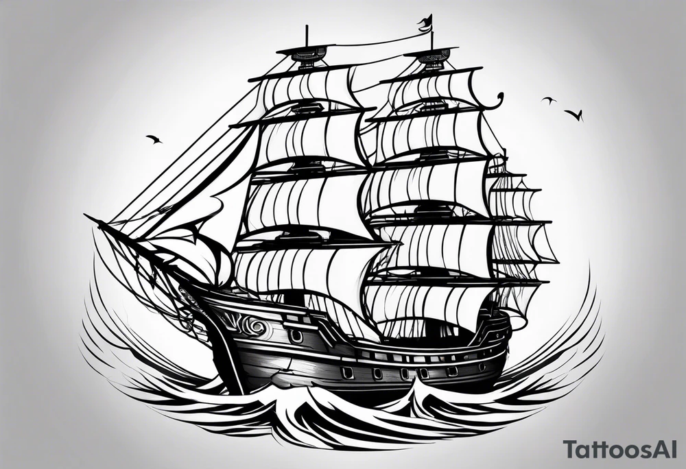 4 story wooden ship tattoo idea