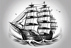 4 story wooden ship tattoo idea