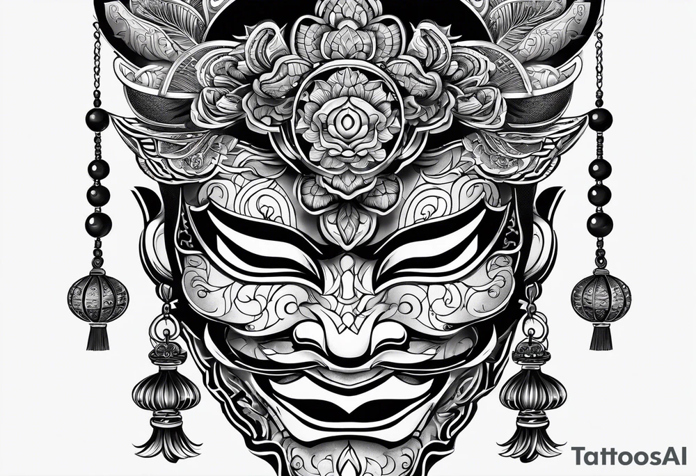 Japenese henya mask black tattoo idea