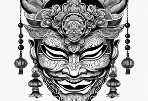 Japenese henya mask black tattoo idea