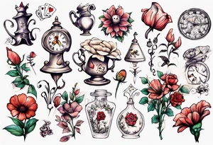 small Alice in wonderland flowers tattoo idea