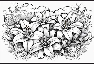 Clouds with lily flowers tattoo idea