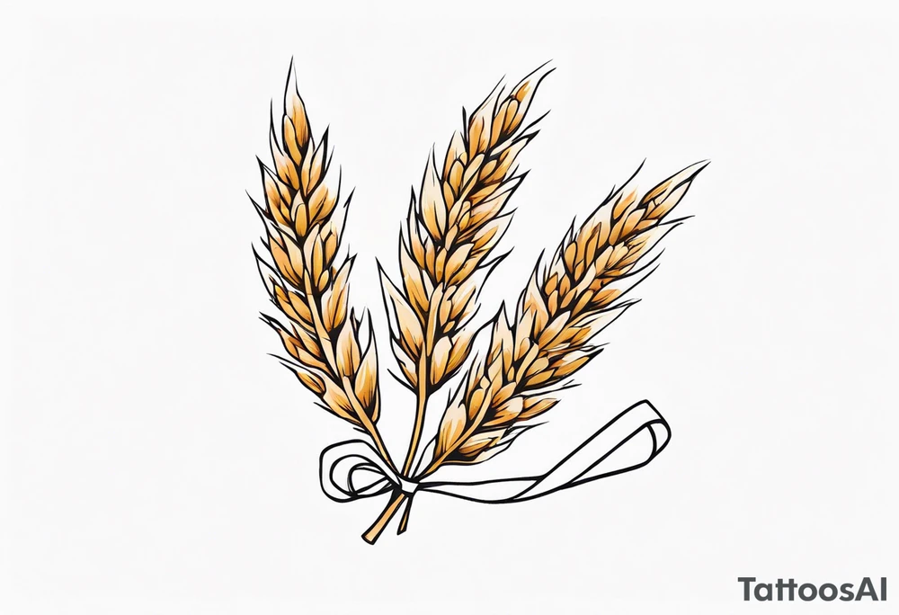 Oak tree leaves with wheat stalks wrapped in a ribbon tattoo idea