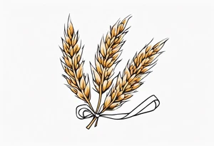 Oak tree leaves with wheat stalks wrapped in a ribbon tattoo idea