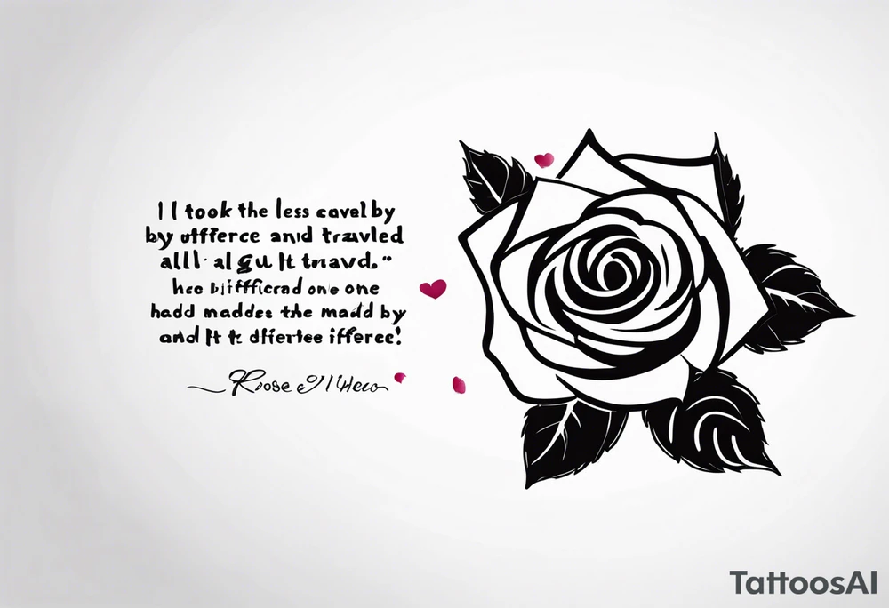 Create a back tattoo with rose petals and the quote “I took the one less traveled by and it had made all the difference” tattoo idea