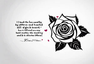 Create a back tattoo with rose petals and the quote “I took the one less traveled by and it had made all the difference” tattoo idea