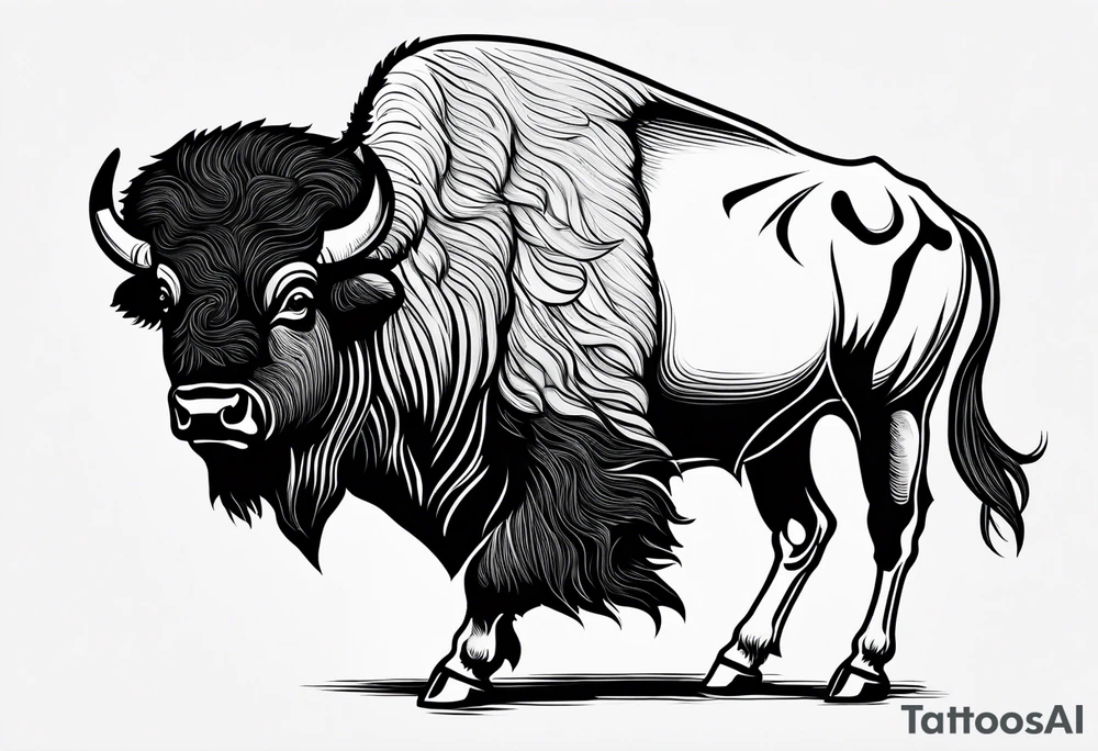 fine line bison outline - white background, clean background, no skin tattoo idea