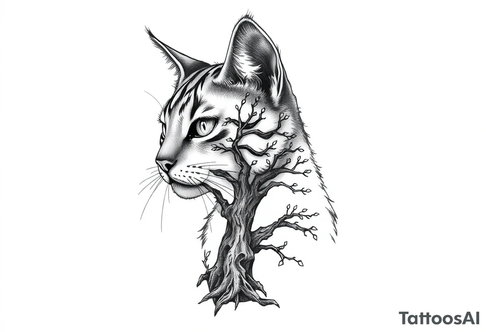 alley cat with treecolor pattern tattoo idea