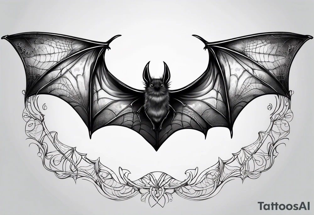 Bat upside down, wings made of spider web, wings wide open tattoo idea