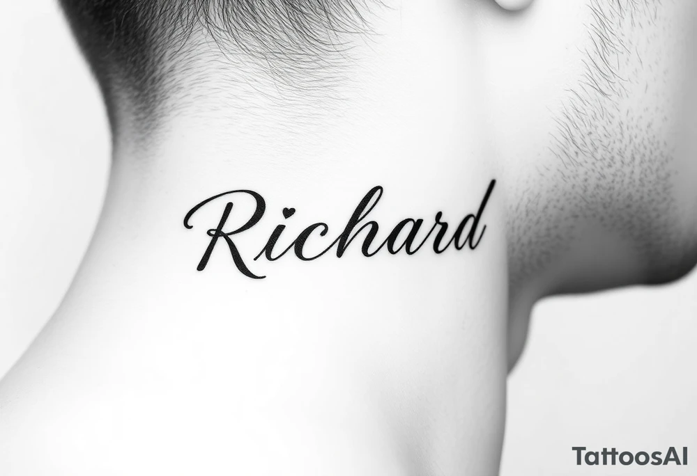 The name Richard in pretty handwriting with a heart for the dot on the i on my neck tattoo idea