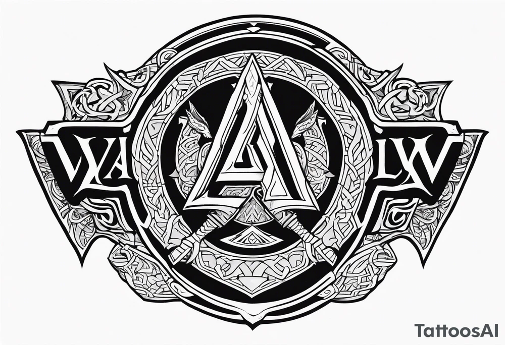 Valhalla sword shield dragon axe Valknut tattoo idea
