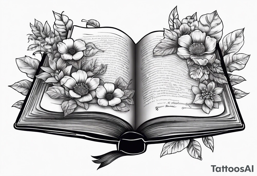 An open book with flowers growing out of it tattoo idea
