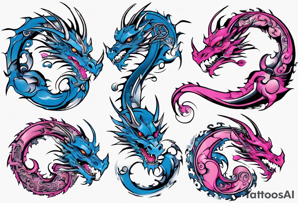 blue ying pink yang dragons tattoo idea