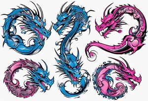 blue ying pink yang dragons tattoo idea