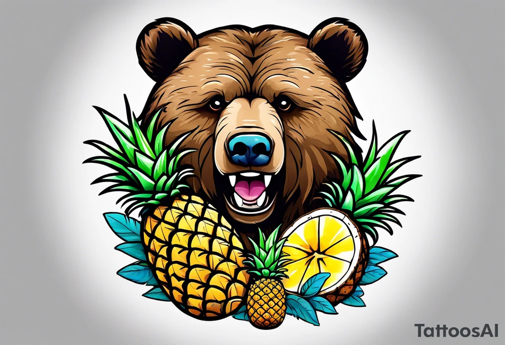 Bear loves pineapples and coconuts tattoo idea