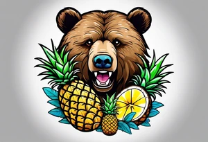 Bear loves pineapples and coconuts tattoo idea