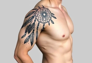 native dreamcatcher with flowing feathers and sacred beads tattoo idea