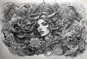 arm sleeve heaven at the top, satan falling down hellscape at bottom tattoo idea