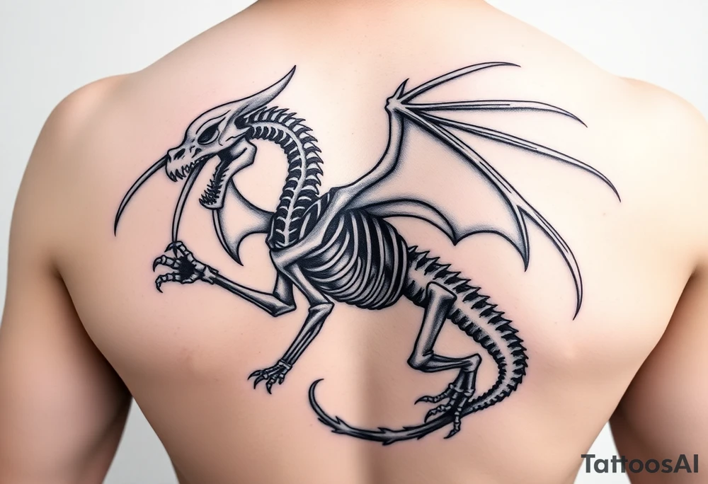 powerful majestic medieval skeleton dragon with arms and legs and wings tattoo idea