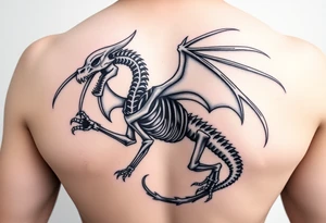 powerful majestic medieval skeleton dragon with arms and legs and wings tattoo idea