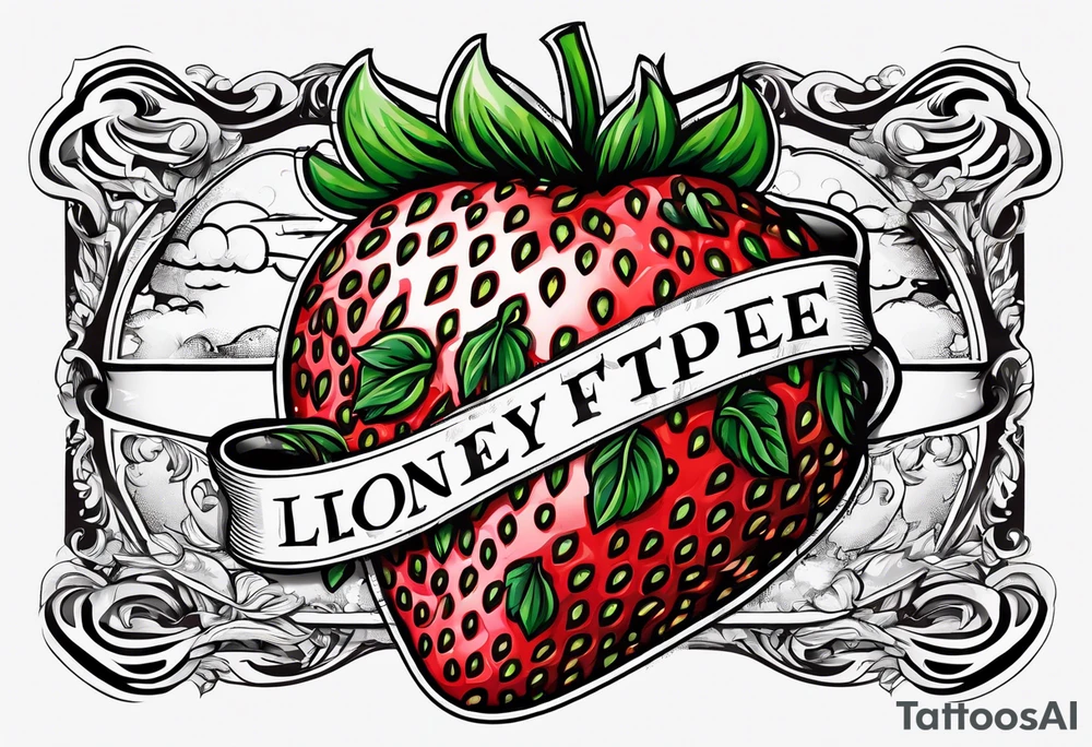 lonely strawberry wrapped in banner saying Pops tattoo idea lonely strawberry wrapped in banner saying Pops tattoo idea