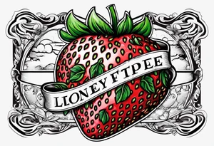 lonely strawberry wrapped in banner saying Pops tattoo idea