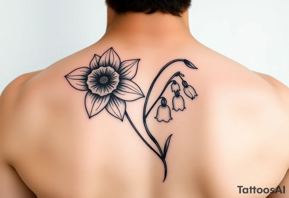 Daffodil Daisy and lily of the valley intertwined tattoo idea