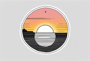 A fine line, black polaroid with the image of a sunset by the sea tattoo idea