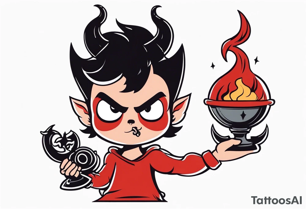 cute devil boy holding a timebomb tattoo idea