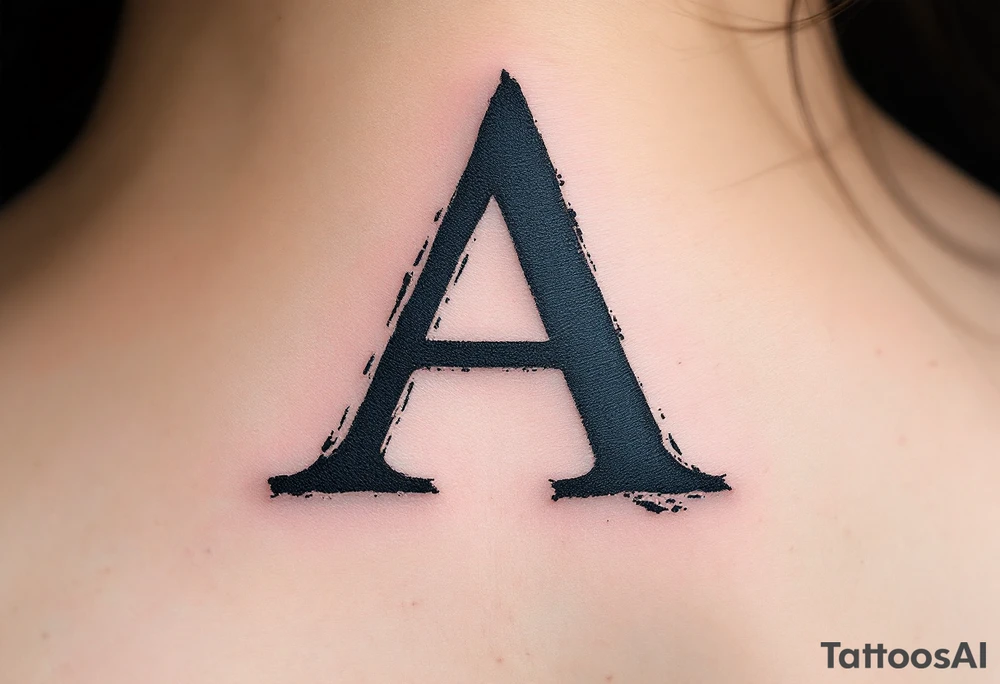 A brushstroke "A" in deep navy blue, fading into a smoky gray. tattoo idea