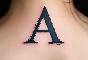 A brushstroke "A" in deep navy blue, fading into a smoky gray. tattoo idea