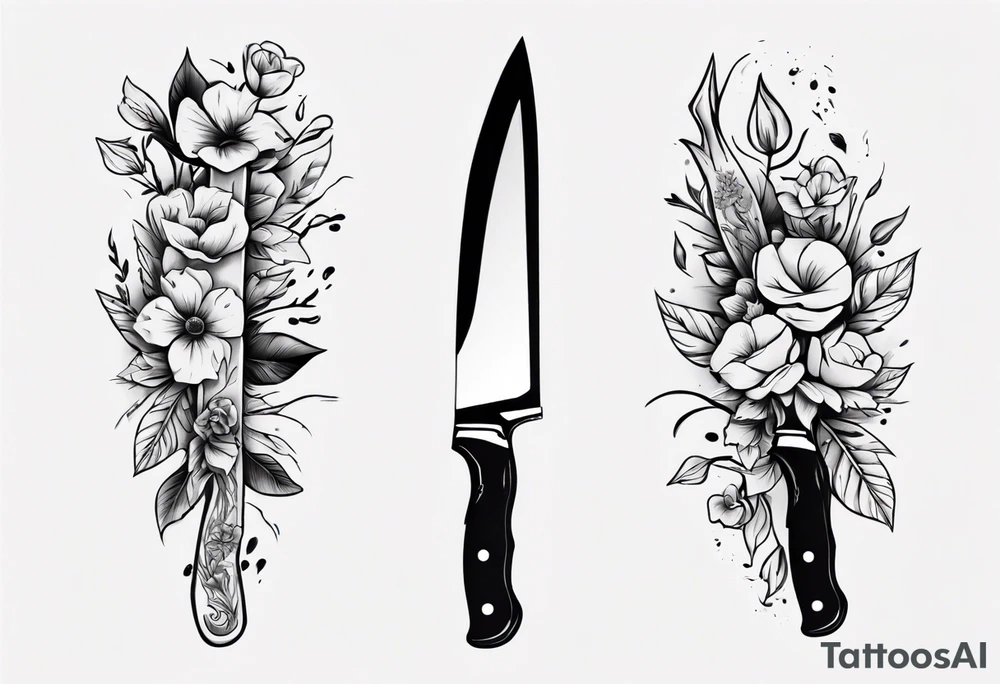 chef knife with flowers on the blade tattoo idea