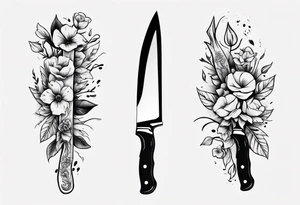 chef knife with flowers on the blade tattoo idea