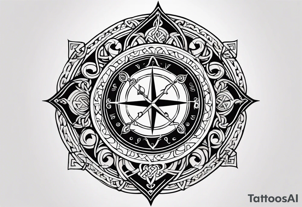 Celtic styling, anchor, compass, bass clef note, treble clef note, dog paw print, half sleeve, forearm tattoo idea